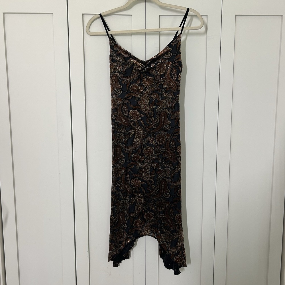 Vintage Kiwi Dress Womens Medium Velvet Brown Paisley Midi Y2K Fairy